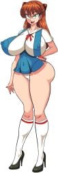 alcione asuka_langley_sohryu big_ass big_breasts breasts female green_eyes neon_genesis_evangelion nipples open_mouth school_uniform tagme thick_thighs