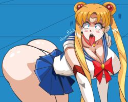 1girls ahe_gao alcione all_fours bent_over big_ass big_breasts bishoujo_senshi_sailor_moon blonde_hair blue_eyes choker circlet cleavage clothing female female_only large_breasts meme sailor_moon sailor_moon_redraw_challenge skirt solo tagme tongue_out usagi_tsukino