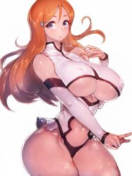 1girls :o bleach blush breasts female fumio_(rsqkr) grey_eyes hairclip hips huge_breasts inoue_orihime light-skinned_female light_skin long_hair looking_at_viewer orange_hair slim_waist thick_thighs thighs underboob wide_hips