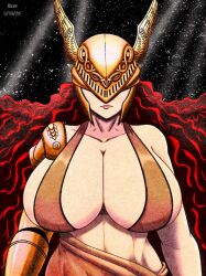 1girls breasts_bigger_than_head elden_ring empyrean female female_only fromsoftware goddess helmet helmet_over_eyes huge_breasts light-skinned_female light_skin malenia_blade_of_miquella moru_art red_hair