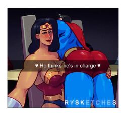 ass ass_focus big_ass bubble_butt dc dc_comics female female_focus femdom he_wants_to_order male male_ass meme rysketches superman superman_(series) wonder_woman wonder_woman_(series)