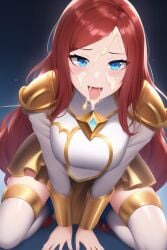 1girls ai_generated battle_academia_lux_prestige_edition battle_academia_series cum cum_on_face female female_only league_of_legends luxanna_crownguard nai_diffusion prestige_skin solo stable_diffusion