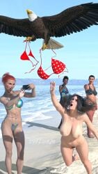 3d 4girls bald_eagle beach big_ass big_breasts cellphone embarrassed embarrassed_nude_female enf exposed exposed_ass exposed_breasts exposed_pussy female female_only hairy_pussy humiliation laughing open_mouth polka_dot_bikini ruined_reputation shocked stolen_bikini stolen_swimsuit stripped_naked syflurm_(artist) voluptuous