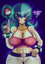 abs artbubba big_breasts breasts crop_top game_freak gym_leader legwear light-skinned_female light_skin looking_at_viewer pink_crop_top pokeball pokemon pokemon_hgss pokemon_rgby sabrina_(pokemon) sabrina_(pokemon_hgss) voluptuous white_legwear