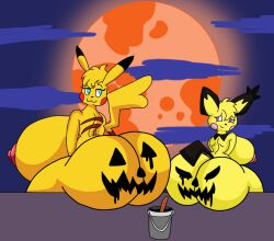 halloween luxioboi22 nintendo pichu pikachu pokémon_(species) pokemon pumpkin_butt