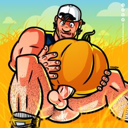 1boy 1other ambiguous_gender arrowverse backwards_baseball_cap balls ballsack bara baseball_cap beard_stubble beefy black_hair blue_eyes body_hair boots bottomless clark_kent cornfield cum cum_dripping cum_dripping_from_penis cw dc erection facial_hair fucking_pumpkin hairy_anus hairy_arms hairy_ass hairy_legs hairy_male human large_balls large_penis male male_only manly mature_male muscles muscular_male penile_insertion penis penis_in_pumpkin pumpkin randyslashtoons scrotum smooth_penis sneakers socks strap superman testicles tongue_out tyler_hoechlin