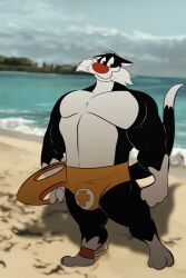 anthro beach bulge looney_tunes male_only muscular smooth_fur sylvester