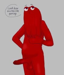 1boy bedroom_eyes big_head dialogue don't_hug_me_i'm_scared male male_only non-human non-human_only penis_out red_guy_(dhmis) solo uncut