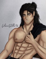 1boy celineestelle96 dilf male_nipples male_only mature_male muscular_male my_hero_academia pectorals shirtless_(male) shouta_aizawa solo