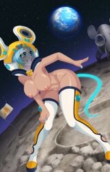 1girls alien alien_girl big_breasts blue_eyes blue_hair breasts brie_(crush_crush) crush_crush earth flag game_cg mouse_ears mouse_girl mouse_tail naked nipples on_the_moon sad_panda_studios space spaceship tail yellow_hair