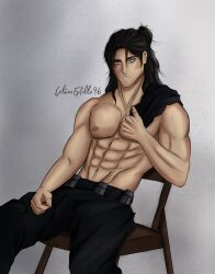 1boy aizawa_shouta artist_name celineestelle96 eraserhead male_nipples male_only mature_male muscular_male my_hero_academia pants_only shirtless_(male) shouta_aizawa