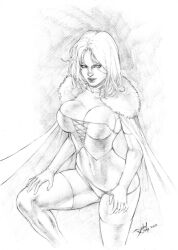 black_and_white cape corset curvy curvy_female david_lima emma_frost female hellfire_club huge_breasts marvel marvel_comics panties thick_thighs x-men