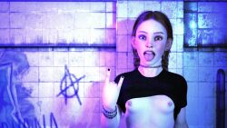 3d anarchy anarchy_symbol braided_hair breasts cute earrings flashing flashing_breasts flat flat_chest flat_chested girl metalhead nipple_piercing nipple_piercings nipples piercing piercings redhyacinth small_breasts tongue tongue_out young