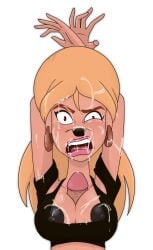 a_goofy_movie anthro blonde_hair bodily_fluids bodily_fluids_in_mouth breasts cleavage diklonius disney female goof_troop huge_breasts lisa_(a_goofy_movie) long_hair paizuri partial_male penis titjob