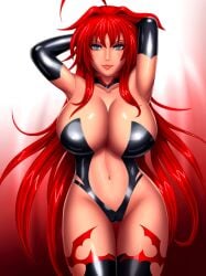 1girls blue_eyes breasts female high_school_dxd large_breasts long_hair looking_at_viewer nipples red_hair rias_gremory shiny_hair shiny_skin smile solo svoidist tagme