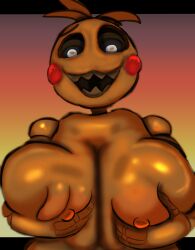 1girls breast breast_grab five_nights_at_freddy's five_nights_at_freddy's_2 goomogudra horny looking_at_viewer robot shiny_skin smile smiling smiling_at_viewer tagme toy_chica_(fnaf)