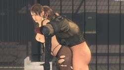 3d big_boss bored bored_sex exposed_breasts female from_behind half_dressed half_naked holding ignoring leggings light-skinned_female looking_at_viewer male metal_gear_solid metal_gear_solid_v nipples quiet_(metal_gear) quietclimax sex source_filmmaker standing standing_sex venom_snake