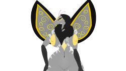 1girls antennae big_ass big_breasts black_hair female_only furry grey_body grey_fur hi_res highres insect large_areolae large_breasts moth nipple_bulge original original_character stick_nodes sticknodes thick_thighs white_background wings