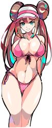 1girls bikini blue_eyes brown_hair enpe female game_freak hips light-skinned_female light_skin long_hair nintendo pink_bikini pokemon pokemon_bw2 rosa_(pokemon) slim_waist thick_thighs thighs twin_buns twintails wide_hips