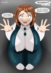 begging chillchili defeat defeated defeated_heroine hero_outfit_(mha) huge_breasts imminent_rape looking_at_viewer male my_hero_academia nomu ochako_uraraka ochako_uraraka_(hero_outfit) offscreen_male on_knees protagonistsub_antagonistdom rape text uraraka_ochako uraraka_ochako_(hero_outfit) usj_nomu