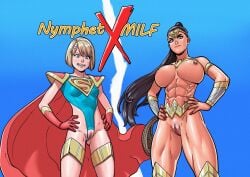 2girls abs alien amazon armlet armor artist_name bare_shoulders belt big_breasts black_hair blonde_hair blue_eyes blue_leotard boots bracelet braces breasts cape clothed clothed_female covered_breasts cutout dc_comics english female female_only gauntlets gloves hair_ornament highleg highleg_leotard hips jewelry justice_league kryptonian large_breasts lasso lasso_of_truth legs leotard long_hair looking_down makeup medium_breasts medium_hair multiple_girls muscle muscular muscular_female nail_polish nipple_piercing nipple_piercings nipples nude piercing ponytail pussy red_gloves revealing_clothes shoes skimpy_clothes standing supergirl superhero superheroine superman_(series) tekuho thigh_boots thighhighs thighlet thighs tiara tied_hair topless vagina very_long_hair wonder_woman wonder_woman_(series) younger