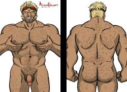 1male aizenhower back blonde_hair circumcised circumcision_scar commander_badass male male_focus male_only manly_guys_doing_manly_things muscular muscular_male nude nude_male tallywhacker