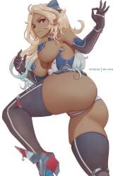 1girls 2021 azur_lane big_breasts black_skin blonde_hair blue_hair brooklyn_(azur_lane) bubble_butt dark-skinned_female erect_nipples highres long_hair looking_back melowh nipple_bulge tagme