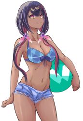 1girls 2022 5_fingers alternative_skin_color ball belly belly_button bikini_top breasts dark-skinned_female dark_skin female female_focus hina_misora logo simple_background thighs virtual_youtuber wactor wactor_es wactor_production white_background