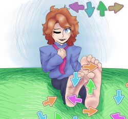 1boy brown_hair deviantart feet foot_fetish foot_focus friday_night_funkin gay komasan116_(artist) male male_focus male_only newgrounds senpai_(friday_night_funkin) tickle_fetish tickling tie