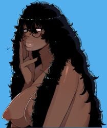 1girls big_breasts breasts coli_(ohasi) curly_hair dark-skinned_female dark_skin eyelashes eyeliner female female_only glasses huge_breasts lip_piercing lipstick long_hair makeup naked nipples nose_piercing nude ohasi piercing very_long_hair