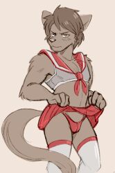 1boy 2017 bulge color crossdressing dandi digital_media_(artwork) embarrassed furry furry_only latex latex_thighhighs latex_underwear sailor_uniform skirt_lift thighhighs twokinds zen_(twokinds)