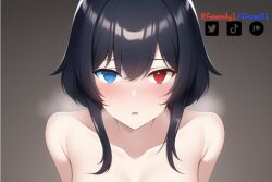 1girls ai_generated artist_self-insert blue_eyes emzie01 funemily1 heterochromia long_hair looking_at_viewer nai_diffusion nude panting pov pov_eye_contact red_eyes stable_diffusion standing tagme watermark