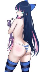 1girls ass back_view big_ass blue_eyes booty eye_contact female_focus goth goth_girl hair_ribbon hime_cut light_skin looking_at_viewer miaru panties panty_&_stocking_with_garterbelt solo standing stocking_anarchy stockings thick_thighs thighs topless two_tone_hair