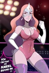 1girls big_breasts big_butt brown_eyes dialogue drake_hernandez female great_dude long_hair long_sleeves masked_female milf netflix non-nude queen_angella she-ra_and_the_princesses_of_power skimpy_clothes solo solo_female tagme wide_hips wrestler wrestling_outfit wrestling_ring