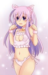 1girls bell bell_choker bra breasts cat_bell cat_ears cat_keyhole_bra cat_keyhole_lingerie cat_lingerie choker cleavage_cutout female female_only light-skinned_female light_purple_hair light_skin lingerie long_hair looking_at_viewer medium_breasts midriff navel nepgear neptunia_(series) panties paw_pose purple_bra purple_eyes purple_lingerie purple_panties side-tie_panties solo standing wristband yuriesu