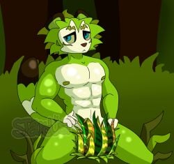 1boy big_penis blue_eyes covering_crotch covering_penis furry furry_only grass green_skin male male_only muscles muscular muscular_male penis plant plant_humanoid plantie plants_vs_zombies plants_vs_zombies_2:_it's_about_time pvz stardust_(artist) tiger tiger_grass tiger_grass_(pvz) vein veiny_penis