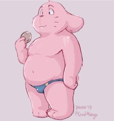 1boy 2017 cartoon_network chubby chubby_male color dandi digital_media_(artwork) eating food furry furry_only pink_fur pinup rabbit richard_watterson speedo swimwear the_amazing_world_of_gumball warner_brothers