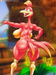 anthro ass athletic athletic_female avian banjo-kazooie big_breasts big_butt bird breasts breegull curvaceous curvy_figure feathers female genitals hi_res huge_breasts kazooie looking_at_viewer looking_back nintendo outside public public_nudity pussy rareware seaside side_boob solo thick_thighs trias video_games voluptuous wide_hips