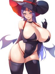 1girls absurd_res breasts choker cleavage cross_necklace elbow_gloves fate/grand_order fate_(series) female female_only gloves halloween hat hi_res hips huge_breasts kuavera large_breasts large_hat leotard light-skinned_female light_skin long_hair mature_female milf minamoto_no_raikou_(fate/grand_order) purple_eyes purple_hair simple_background skindentation slim_waist thick_thighs thighhighs thighs white_background wide_hips witch_hat