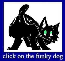 ambiguous_gender anus ass black_body black_fur canid canine canis click_on_the_funky_dog docked_tail english_text feral fur green_eyes jamsire lineless looking_at_viewer looking_back mammal markings presenting presenting_anus presenting_hindquarters raised_tail short_tail smug solo spooksey_(jamsire) text white_markings wolf x_anus