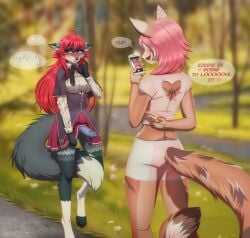 blush crossdressing crossdressing_male deception english_text erection femboy fingers_crossed furry girly high_school_dxd lies molligirl outside penis phone rias_gremory_(cosplay) speech_bubble taking_picture