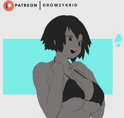 big_breasts bikini black_hair character_request clothing happy hips hips_wider_than_shoulders huge_ass huge_breasts krid_(artist) mob_face original original_character stomach thick_ass thick_legs thick_thighs white_background wide_hips