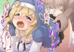 1boy 1boy1girl 1girls all_fours ambiguous_consent ambiguous_penetration bed blonde_hair blue_eyes blush bridget crying cum cum_inside dubious_consent guilty_gear guilty_gear_strive hoodie long_hair miniskirt moaning on_bed panties panties_aside penetration questionable_consent redraw ripped_clothing rough_sex sex skirt thighs tomagiri