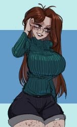 big_ass big_breasts big_butt brown_eyes brown_hair freckles huge_ass huge_breasts huge_butt jean_shorts long_hair lord_moku naomi_(lenvjax) oc original_character patreon_reward pinup simple_background sketch smile smiling thick_thighs thighs tight_clothes tight_clothing tight_fit turtleneck