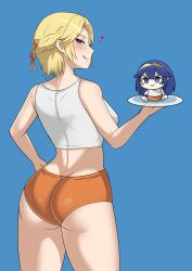 alternate_costume ass ass_cleavage bare_thighs big_ass blonde_hair butt_crack female female_only fire_emblem fire_emblem:_three_houses fire_emblem_awakening hooters ingrid_brandl_galatea lucina_(fire_emblem) nintendo post-timeskip short_hair sideboob thick_thighs thighs waitress zet_(twt_zet)