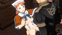 1boy 1girls 3d alternate_costume alternate_hairstyle annette_fantine_dominic blue_eyes blue_nails bottomless breasts breasts_out female fire_emblem fire_emblem:_three_houses fire_emblem_warriors:_three_hopes garreg_mach_monastery_uniform hat indoors leg_grab male nail_polish nintendo nipples official_alternate_costume official_alternate_hairstyle open_mouth orange_hair overused23 sex small_breasts spread_legs