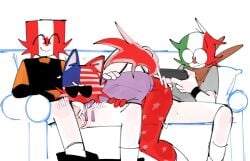 3boys ailewzol anal_penetration anal_sex brothers canada_(countryhumans) cat_ears catboy couch couch_sex countryhumans cum cum_in_mouth furry gay gay_sex glasses hi_res highres incest male male_only mexico_(countryhumans) phone sex simple_background stickman united_states_of_america_(countryhumans) video_games