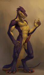 anthro bodily_fluids feet genital_fluids genitals hi_res knot lizard male male_only paws penis precum reptile scalie slit solo_male thejoyfuldragon