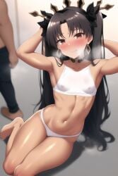 ai_generated breasts earrings fate/grand_order fate_(series) female ishtar_(fate) ishtar_(fate/grand_order) long_hair nai_diffusion nipples red_eyes see-through_clothing sitting stable_diffusion tanned_skin twintails