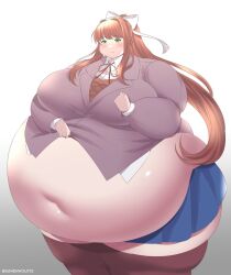 bbw big_belly brown_hair chubby doki_doki_literature_club emerald_eyes fat huge_belly huge_breasts monika_(doki_doki_literature_club) overweight ssbbw tagme thick_thighs weight_gain